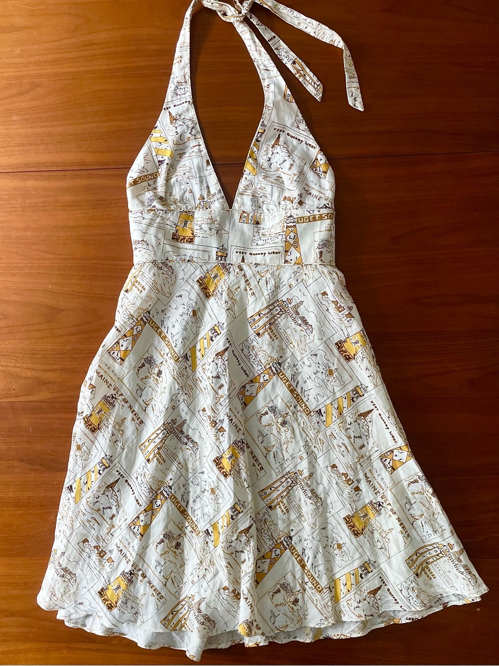 J. Crew Lighthouse Postcard Print Linen Halter Dress, NWOT